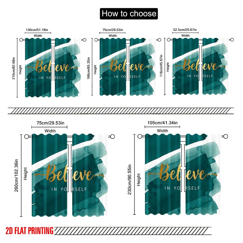 2pcs 2D Flat Printing Window Drapes Believe Yourself Golden Brushstrokes Fabric Without Electricity Festive Wall Decor Perfect