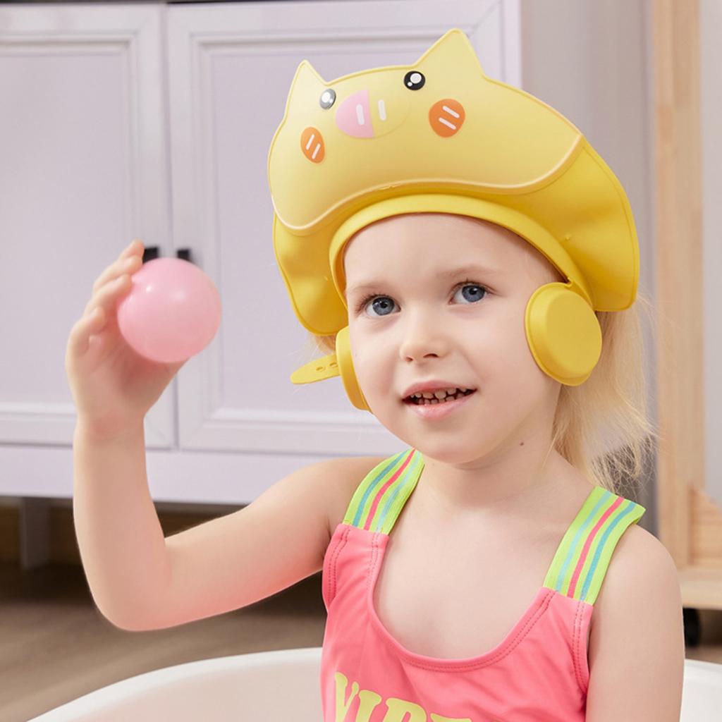 Yousheng Baby Shower Cap Safe Silicone Protection Bath Cap Soft Visor Hat Cartoon Shape Adjustable Strap Waterproof Shampoo Hat