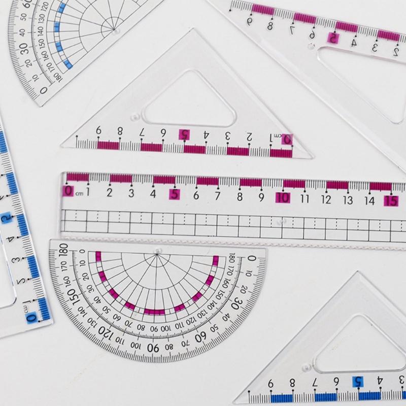 Professional Math Geometry Tool for Student Drawing Plastic Drawing Rulers with Square Straight Ruler Math Protractor