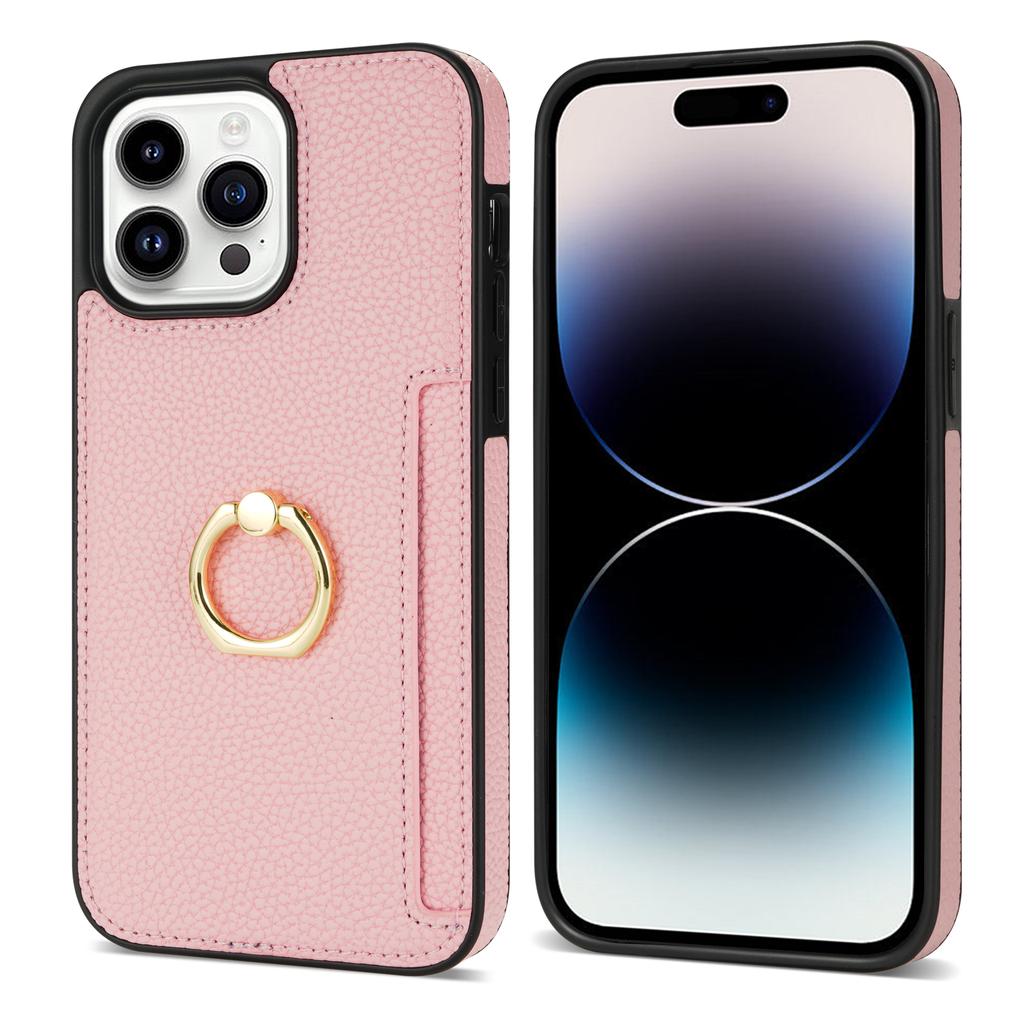 Ring Holder Card Solt Leather Wallet Phone Case for IPhone 15 14 13 12 11 Pro Max XS XR X 7 8 Plus SE 2026 Litchi Stand Cover
