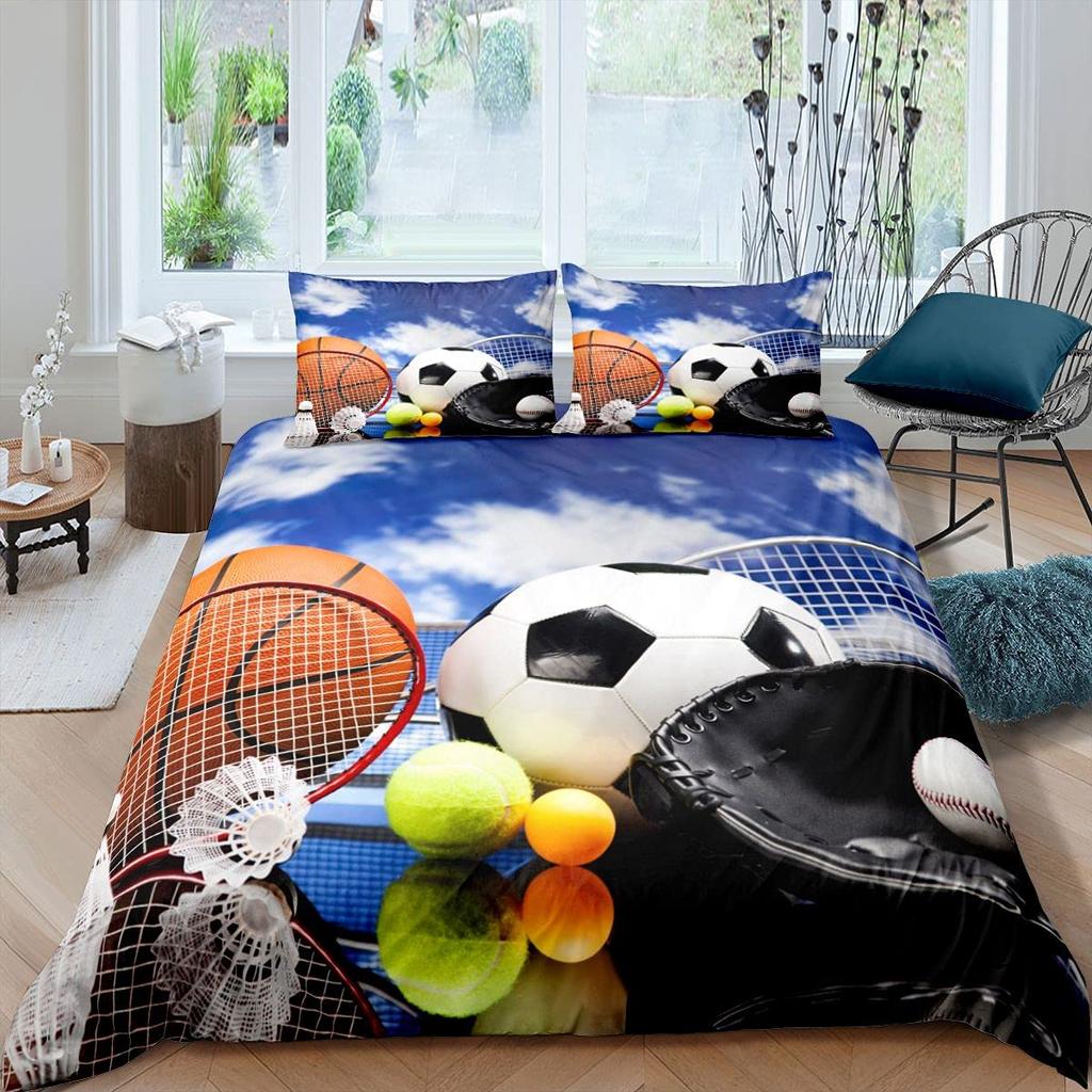 Badminton Bedding Set Badminton Duvet Cover for Kids Teens Men Sports Theme Player Comforter Cover Cool Competitive Games Decor