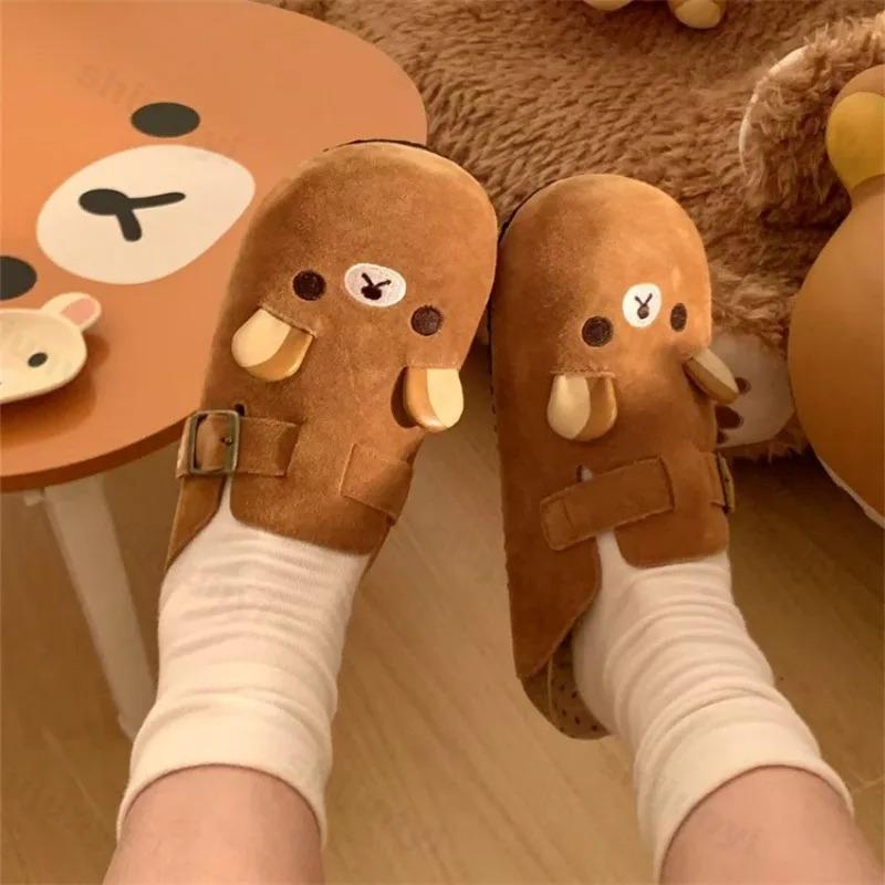 Fashion Women's Shoes Fashion Comfortable 2025 New Retro Thick Soled Boken Shoes Outdoor Casual Shoes Cute Little Bear Half Drag Flats