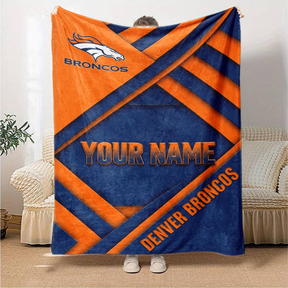 Name Custom Denver Broncos Print Flannel Blanket High Quality Warm Comfortable Cover for All Seasons Perfect for Gifts Home Decor