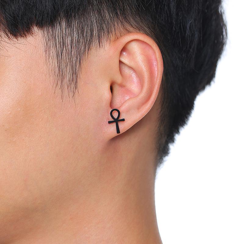WOMNE MEN'S ANKH CROSS EGYPTIAN STUD EARRINGS STAINLESS STEEL the KEY of LIFE NILE CRUX RASTA EARRINGS