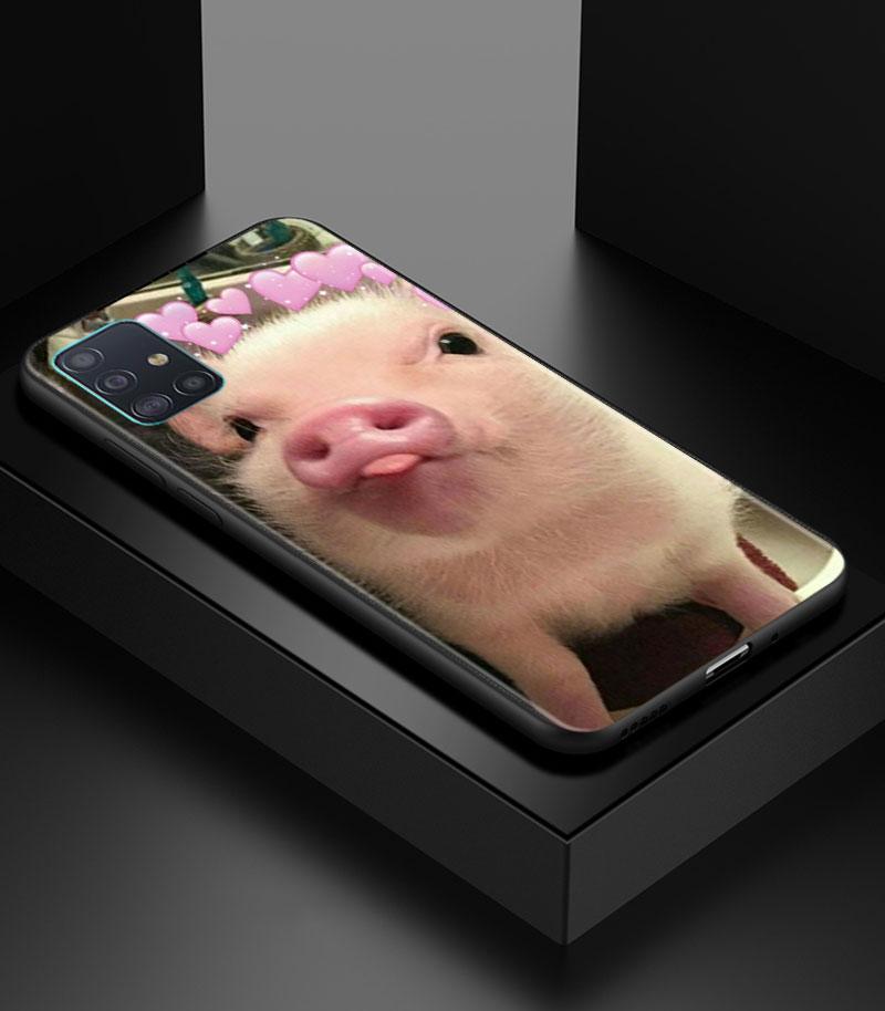 Cute Pink Pet Little Pig Phone Case for Samsung Galaxy A51 A71 A21S A12 A11 A31 A52 A41 A32 A72 A01 A22 A03S A13 5G Black Cover