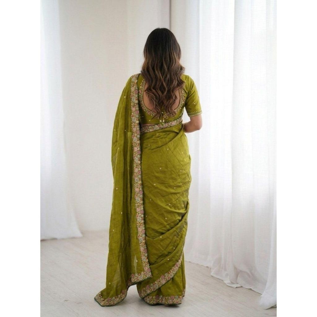 Luxury Wedding Glam Satin Silk Saree