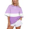 Top Casual da Donna con Colletto a Polo, Vestibilità Larga, Manica Corta, Pullover a Righe, Vestibilità Rilassata, Camicia Leggera per l'Uso Quotidiano