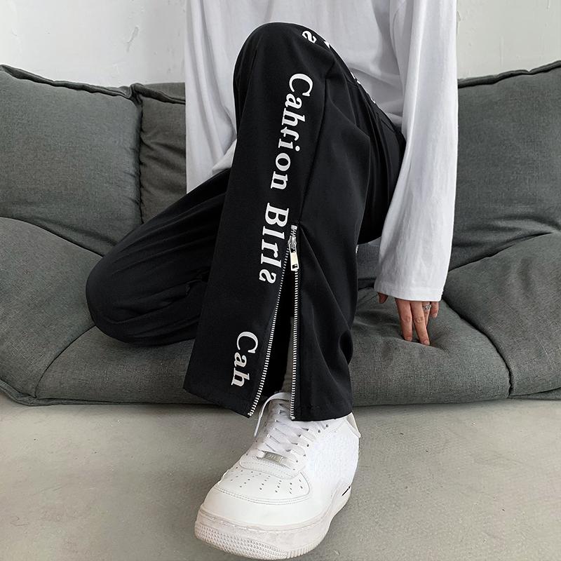 Streetwear Men Trousers Fashion Zipper Split Straight Men's Sports Cargo Pants