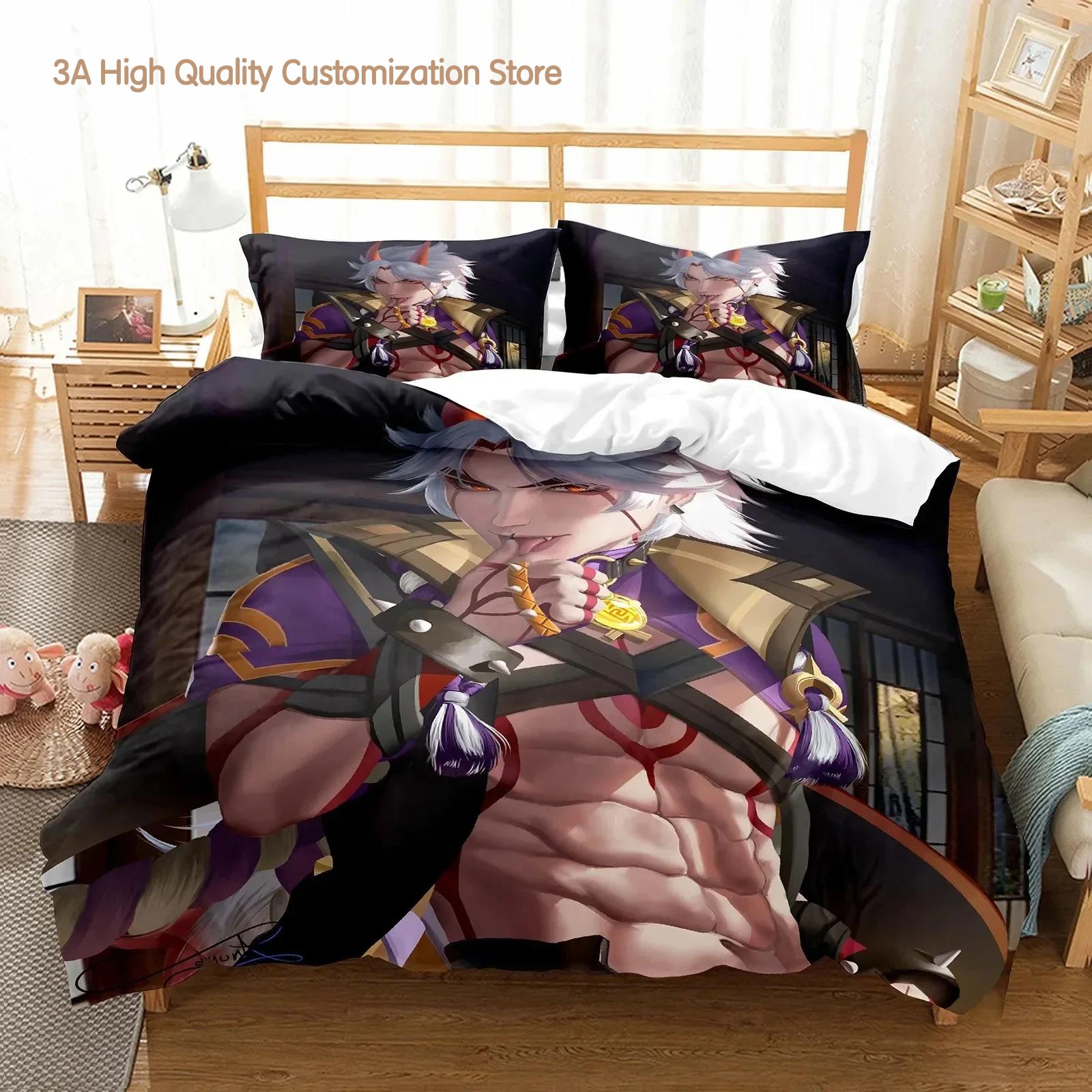 

Comforter 3D Print Genshin Impact Anime Arataki Ltto Bedding Set Boys Girls Twin Queen King Size Bed Boys Adult Comforter (quilt)-EU Single(135*200cm)3pcs