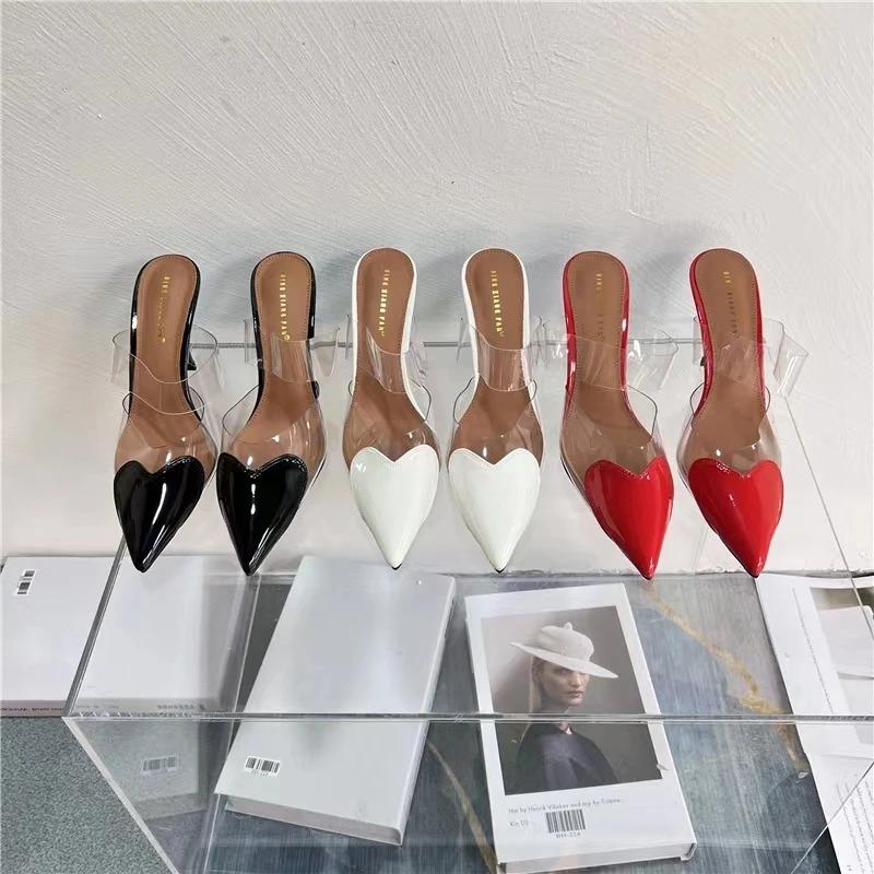 Pantofi stiletto din piele lăcuită PVC, sandale cu barete, vârf ascuțit, detaliu inimă pe degete, papuci cu toc înalt, pantofi de nuntă pentru femei