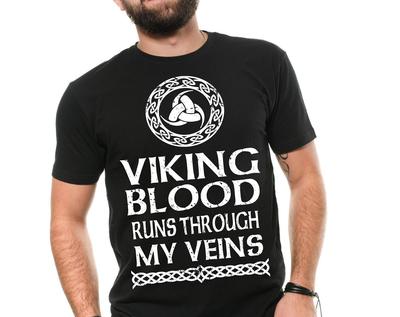 Viking Blood T-Shirts Viking Blood Runs Through My Vein Odin Symbol Scandinavian Runes Valhalla Tees Viking Gods Shirt