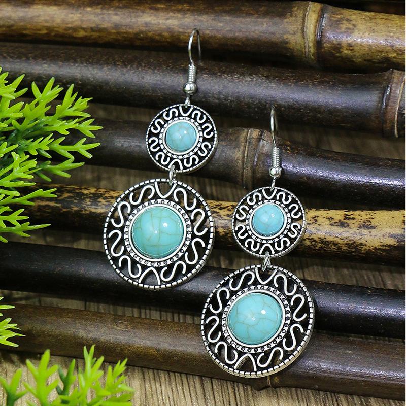 53 Styles Bohemian Vintage Tibetan Silver Geometric Drop Earrings For Women Ethnic Blue Stone Tassel Dangle Earrings Jewelry
