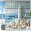 Blue Ocean Beach Seaside Lighthouse View Shower Curtain, Bathroom Decorative Shower Curtains, Home Curtain With Hooks