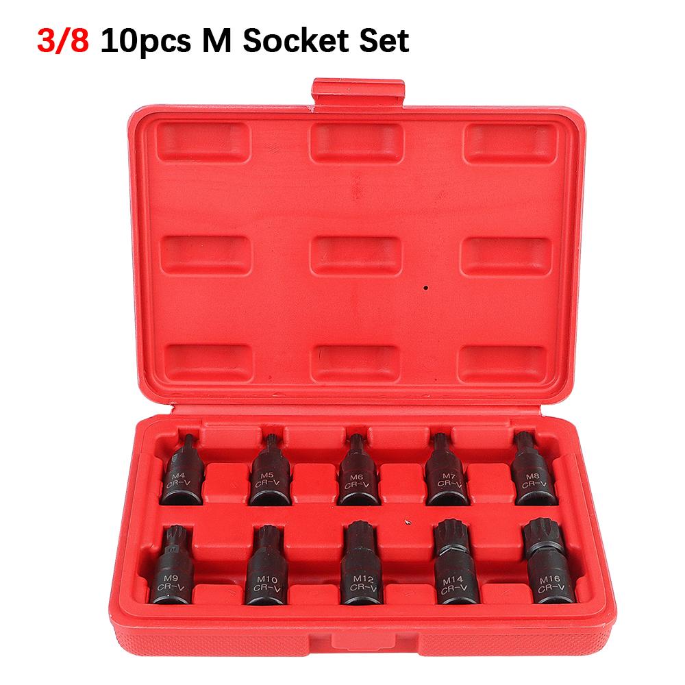 For Car Auto Accessories 12 Point Torx Bit Socket Set M4-M16 3/8 Inch Drive Socket Wrench Tool 10pcs Premium Cr-Mo Steel