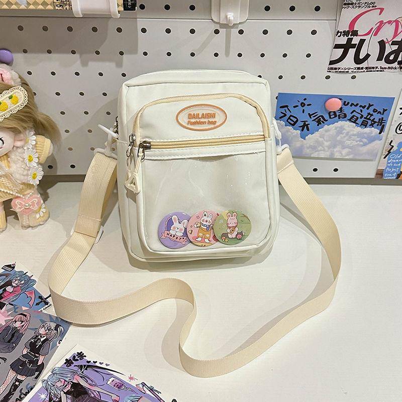 

JIAERDI Harajuku Pink Itabag Messenger Bag Women Transparent Nylon Chic Casual Crossbody Bags Female JK Anime Pain Bag Aesthetic 22x19x7cm белый
