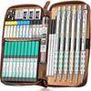 Nicpro Blocky Gear Metal Mechanical Pencil Set with Leather Case, 40PCS Art Drafting Pencil 0.5, 0.7, 0.9 & 2mm Lead Pencil with 352PCS (HB 2H 4H 2B