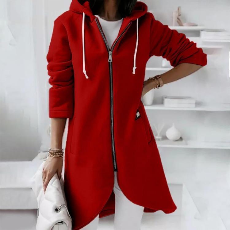 Womens Hooded Sweatshirt Loose Zipper Long Sleeve Casual Padded Coat