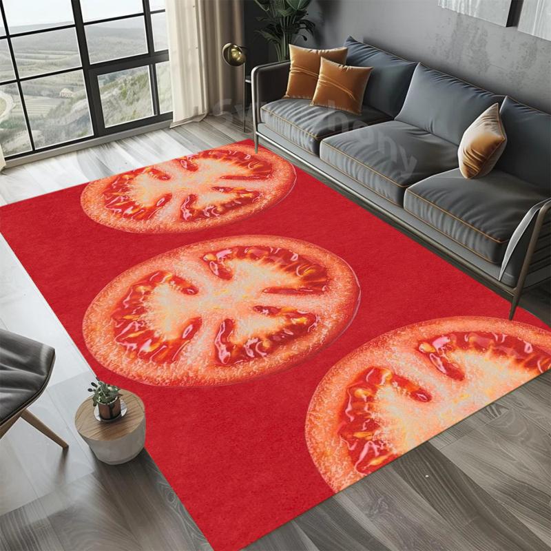 Vibrant Tomato Print Area Rug Juicy Red Tomato Slice Pattern Floor Mat for Kitchen Dining Room Living Room and Fresh Home Decor