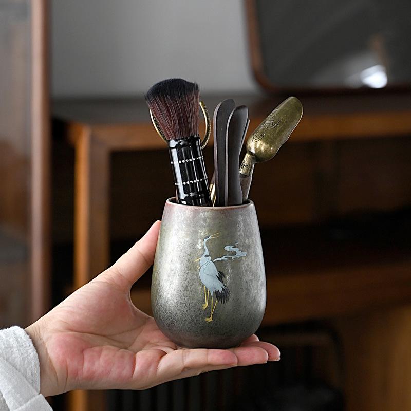 Kettle and Six Gentlemen Tea Ceremony Set - Coarse Pottery & Alloy Accessories