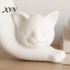 Cute Cat Home Decor 3D Printed Stretching Planter Pot, Kitty Succulents Creative Minimalist Cream Animal Flowerpot, Lovely Kitten Plant Pot for Office