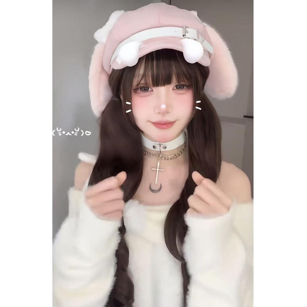 Grey Puppy Ear Hat Subculture Beret Cute Personality House Culture