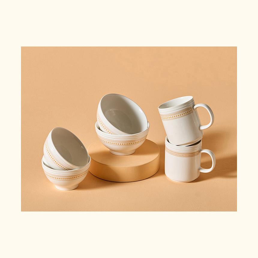 CORELLE Rosemont Ceramic Dinnerware Set 6p Tableware Ivory-Orange