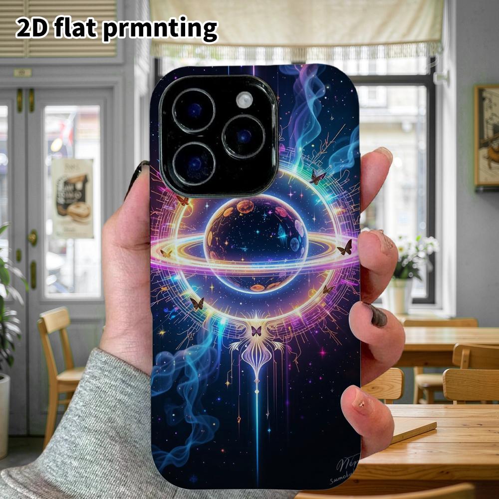 Phone Case: 2D flat design suitable for iPhone 18, 17, 16, 15, 14, 13 Pro film protective case, couple style, star ring and planet, Christmas and Hall