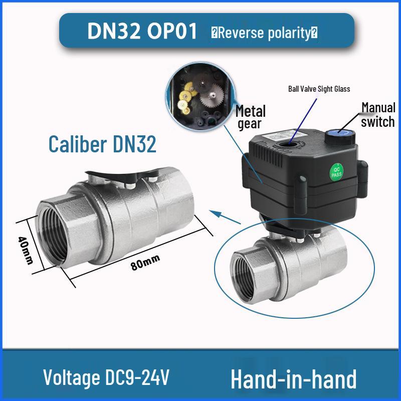 Stainless Steel Mini Electric Two-Way Ball Valve with Sight Glass, Manual-Automatic Integration, Waterproof, Threaded, DC Compatible