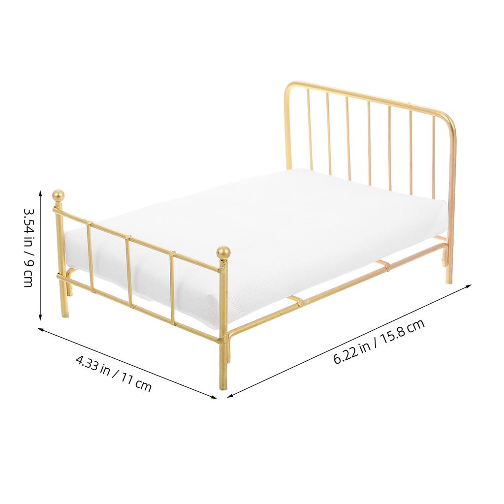 Detailed 1:12 Scale Miniature Single Iron Bed with Mattress Perfect for Dollhouse Bedroom Layout Miniature Interior Decor Items