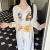 Cartoon printed long-sleeved T-shirt women's spring new large-size inner top bottoming shirt tide