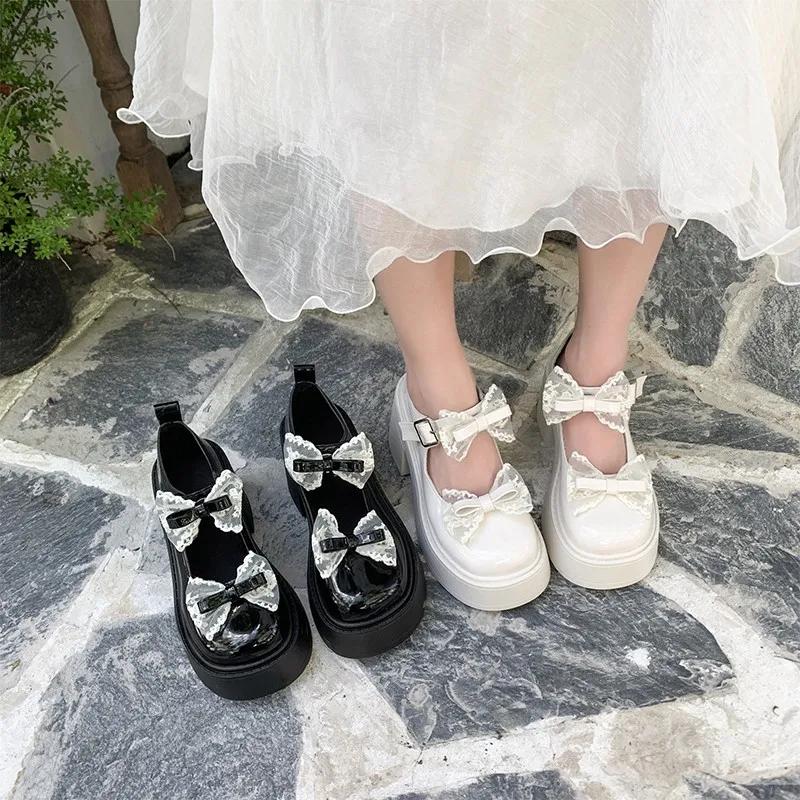 Ladies Shoes 2024 Mary Janes Women's High Heels Fashion Dress Pumps Women Bow Tie Round Toe Buckle Strap Square Heel Shoes Pumps