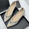 Fashion Luxury String Bead Rhinestone Brand Flat Shoes Women Comfort Square Toe Shallow Design Shoes Fashion Elegant Wedding Bridal Shoe