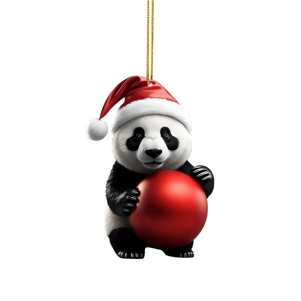 Cartoon Christmas Panda Ornament 2D Xmas Hanging Ornament Car Panda Pendants  Party Supplies