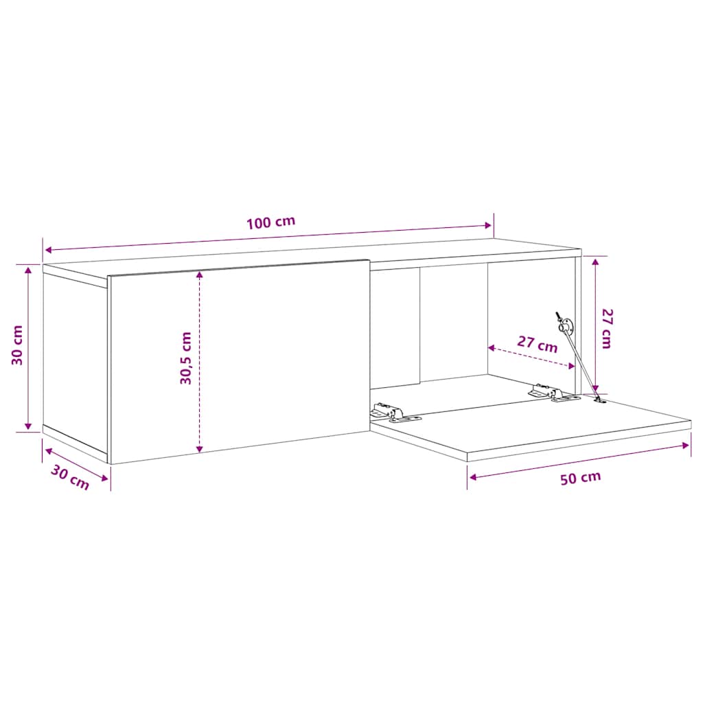 2 Piece TV Wall Cabinets Smoked Oak 100 x 30 x 30 cm Wood Based Material