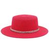 Spring and summer women's travel sunscreen straw hat fashion chain solid color beach British style jazz hat Hats