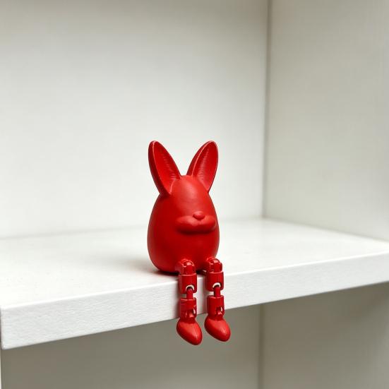 Easter Egg Bunny Figurine, 3D Printed Poseable Rabbit Statue with Movable Legs, Cute Desktop Ornament for Home, Office