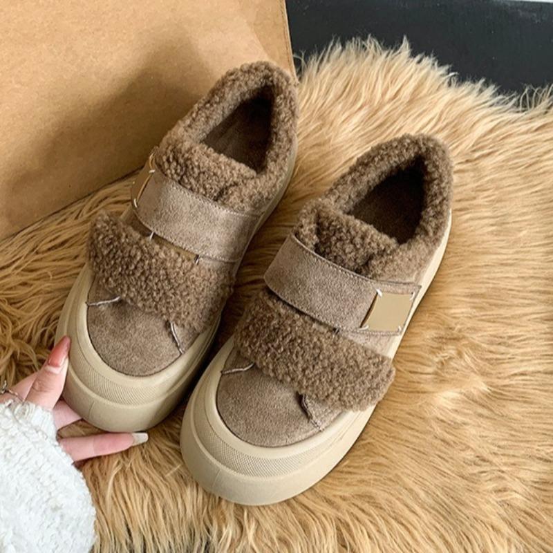

Retro Warm Thickern Hairy Vulcanize Shoes for Women 2026 Winter New Fashion Versatile Soft Plush Comfortable Chunky Cotton Shoes 35 хаки