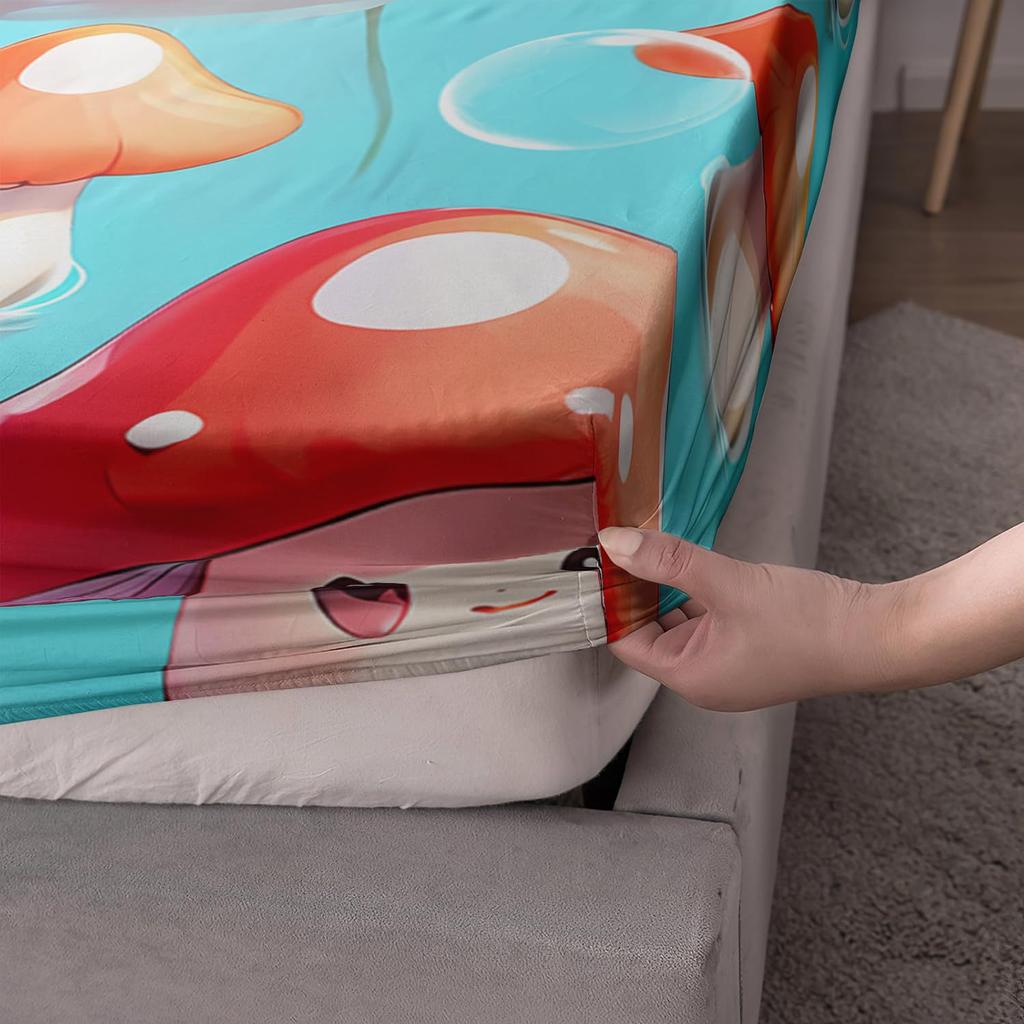Cute Cartoon Mushroom Pattern Mattress Three-Piece Digital Printing Bedding Set Children Adult