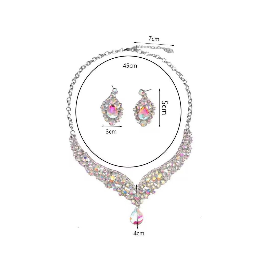 European & American Minimalist Rhinestone Necklace & Earring Set: Elegant Bridal Banquet Accessories for Women
