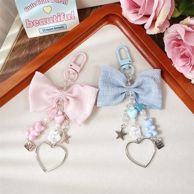 Cute Sweet Bow Bear Heart Keychain Pendants Star Charm Phone Chain Backpack Decoration Keyring Girly Bag Hanging Ornaments Gifts