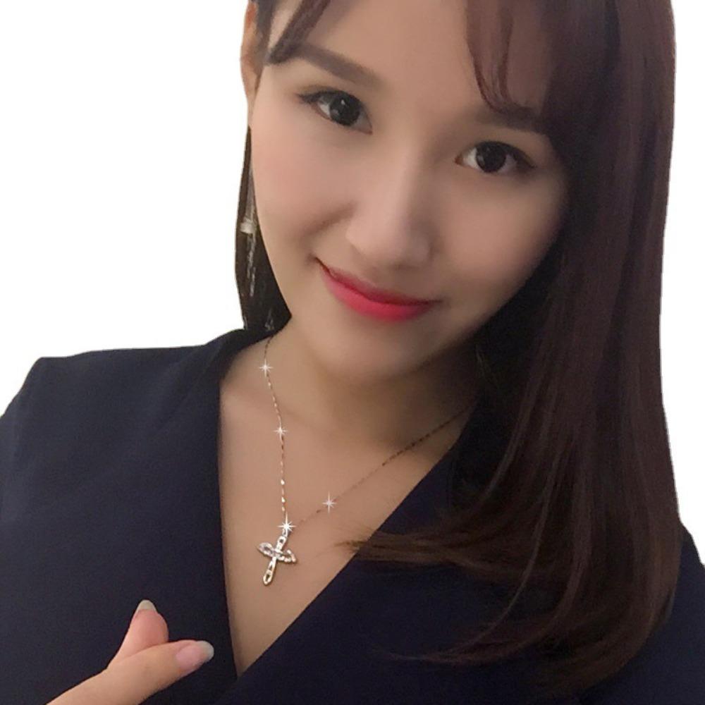 925 Silver Plated Cross Pendant Necklace for Women Angel Wing Cross Chain Collarbone Jewelry