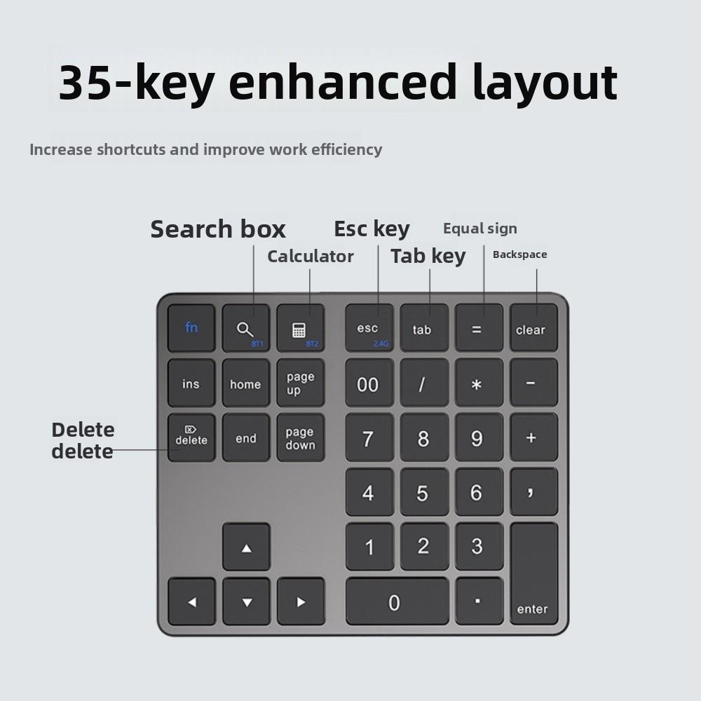 Rechargeable Mini Digital Keypad 35 Keys Wireless Numeric Keypad Wireless Keyboard  Laptop Notebook