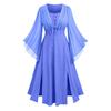Women V Neck Long Sleeve Lace Up Maxi Dress with Split Hem and Flared Cuff Retro Style for Casual or Special Occasions