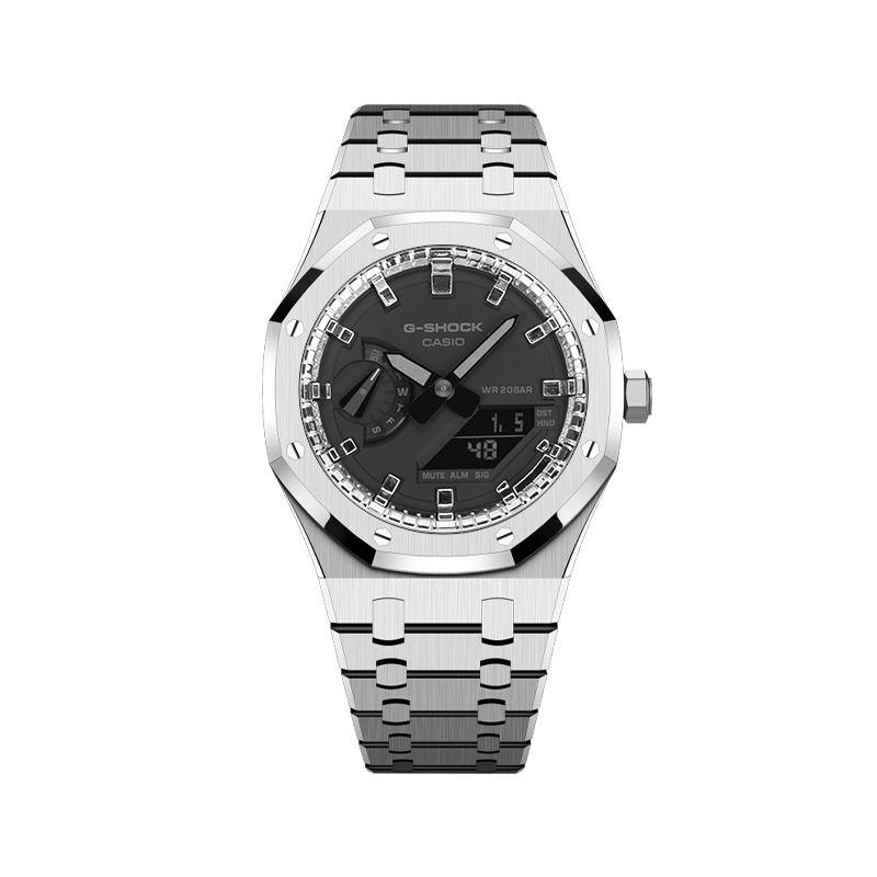 

CASIO Unisex Liquid Crystal/Analog Dual Display Series 44.5mm Black Watch GA-2100-1A1(Team788--) Silver