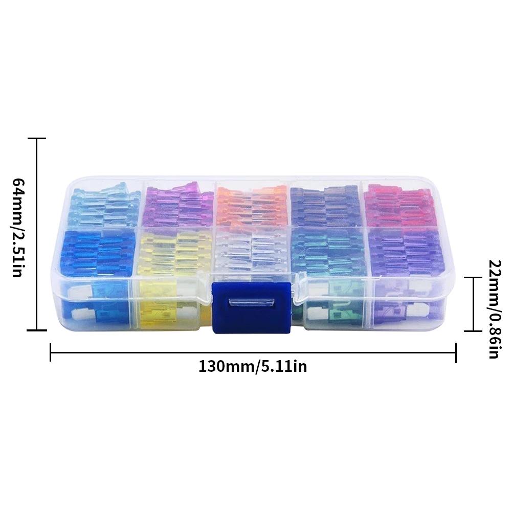 100-500 szt. Zestaw bezpieczników samochodowych Asortyment bezpieczników samochodowych Bezpieczniki typu płaskiego Zestaw asortymentowy z pudełkiem 2A 3A 5A 7,5A 10A 15A 20A 25A 30A 35A 10 typów
