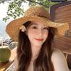 Holiday style straw hat bow fisherman hat children summer new seaside beach sun protection visor big brim woven grass