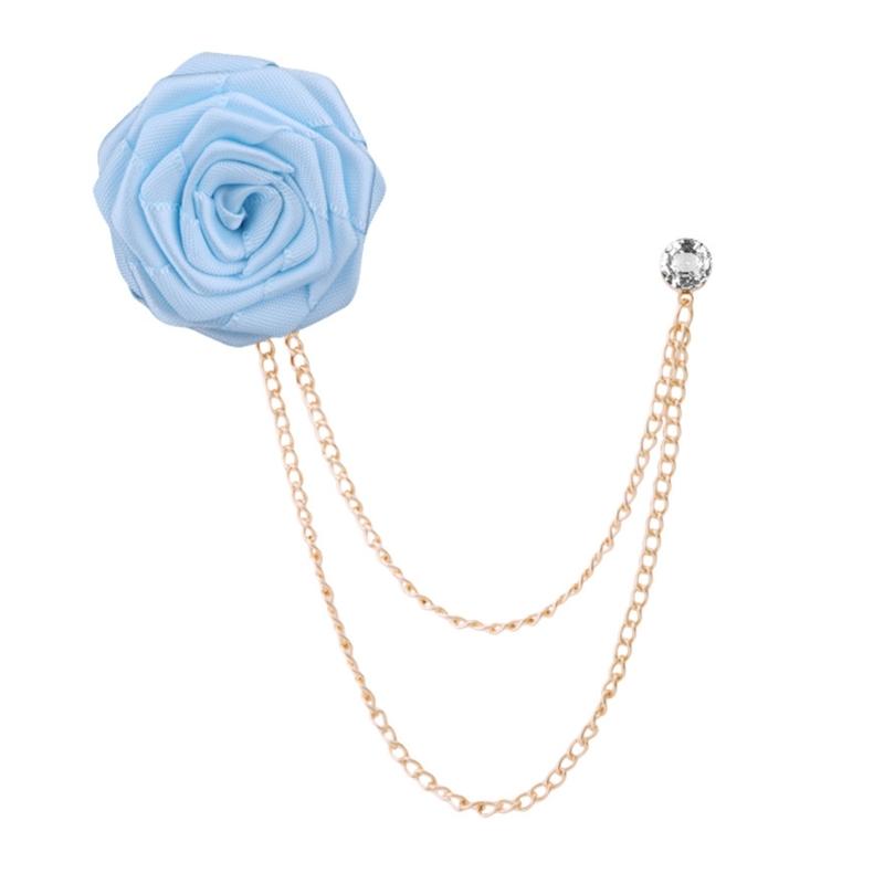 

Bridegroom Wedding Brooches Cloth Art Rose Flower Lapel Pin Well-designed Badge Tassel Chain Chest Brooch Fashion Badge светло-синий