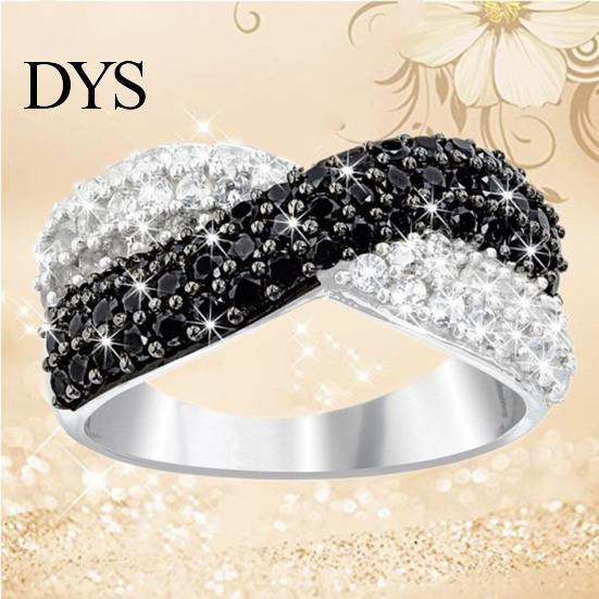 Women Circlet Finger Ring Double Colors Shiny Rhinestone Inlaid Cross Shape Electroplated Lady Daily Jewelry