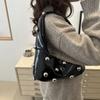 PU Leather Rivet Underarm Bag Punk Style Women's Handbag Vintage Rivet Shoulder Bag  Girls