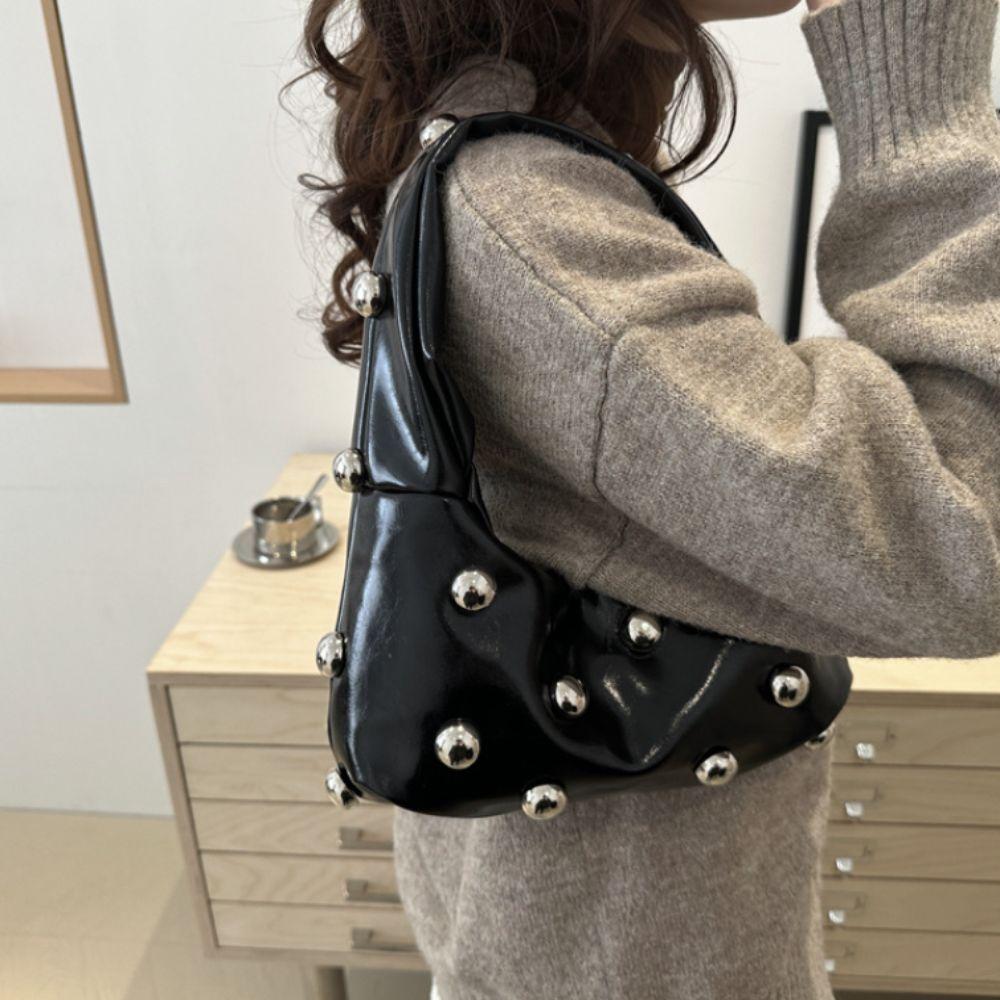 PU Leather Rivet Underarm Bag Punk Style Women's Handbag Vintage Rivet Shoulder Bag  Girls